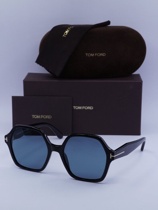 Tom Ford Romy FT1032 01A Sunglasses Black Geometric Frame, Smoke Blue Lenses